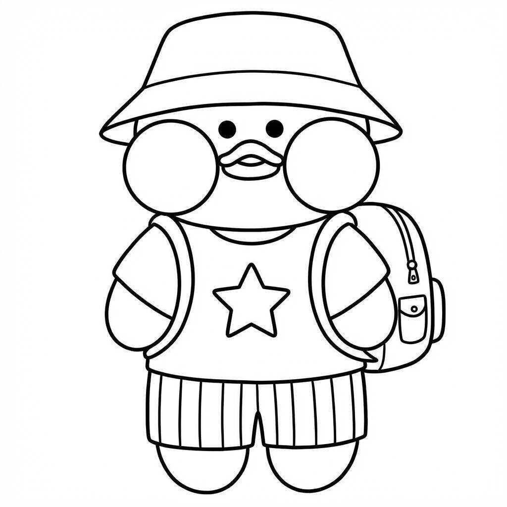 Desenho do Paper Duck com roupas de verão para colorir