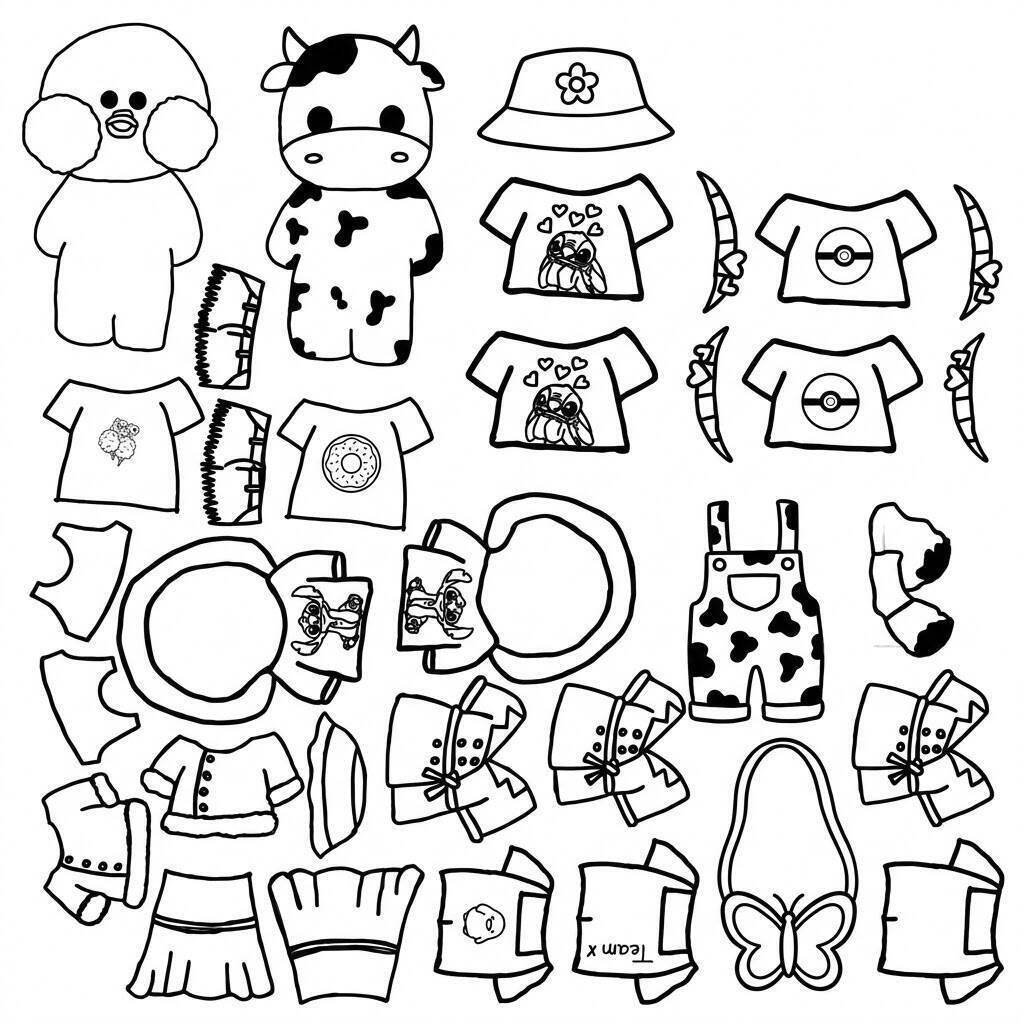 Desenho do Paper Duck com roupas divertidas para colorir
