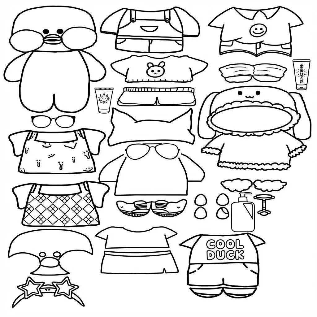 Desenho do Paper Duck com roupas divertidas para colorir
