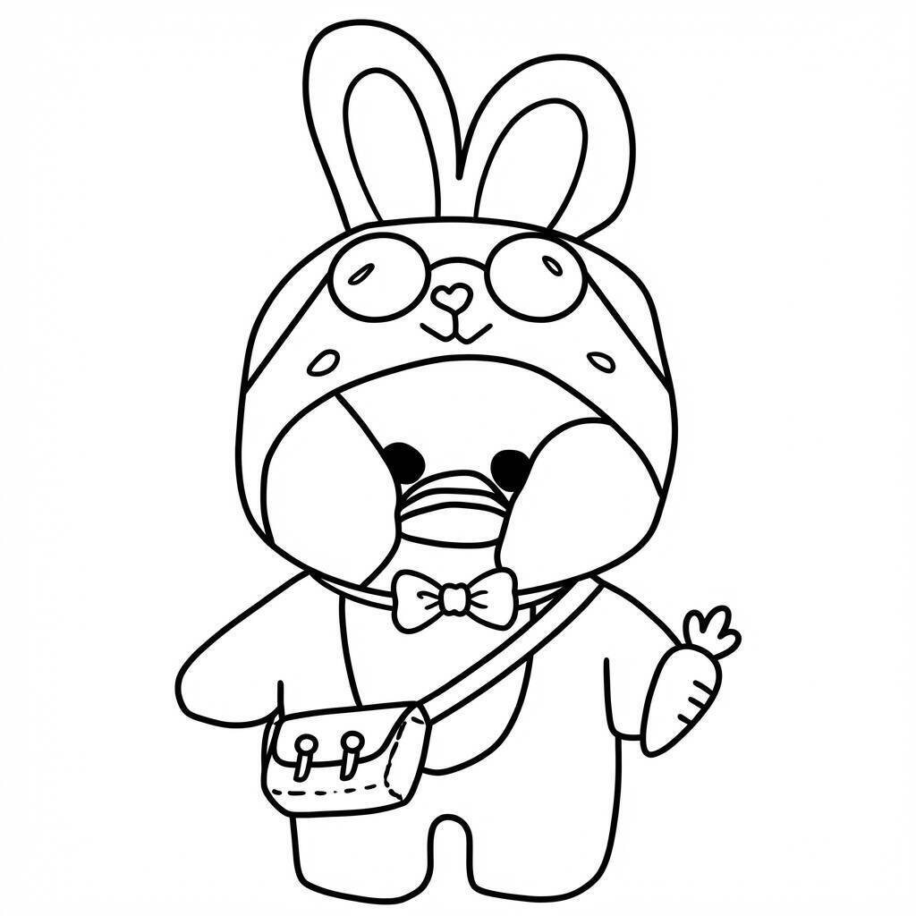 Desenho do Paper Duck com roupas divertidas para colorir
