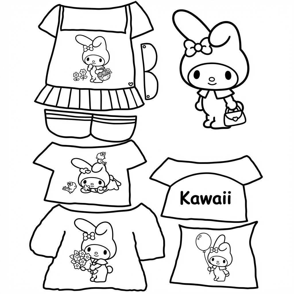 Desenho do Paper Duck com roupas e acessórios para colorir