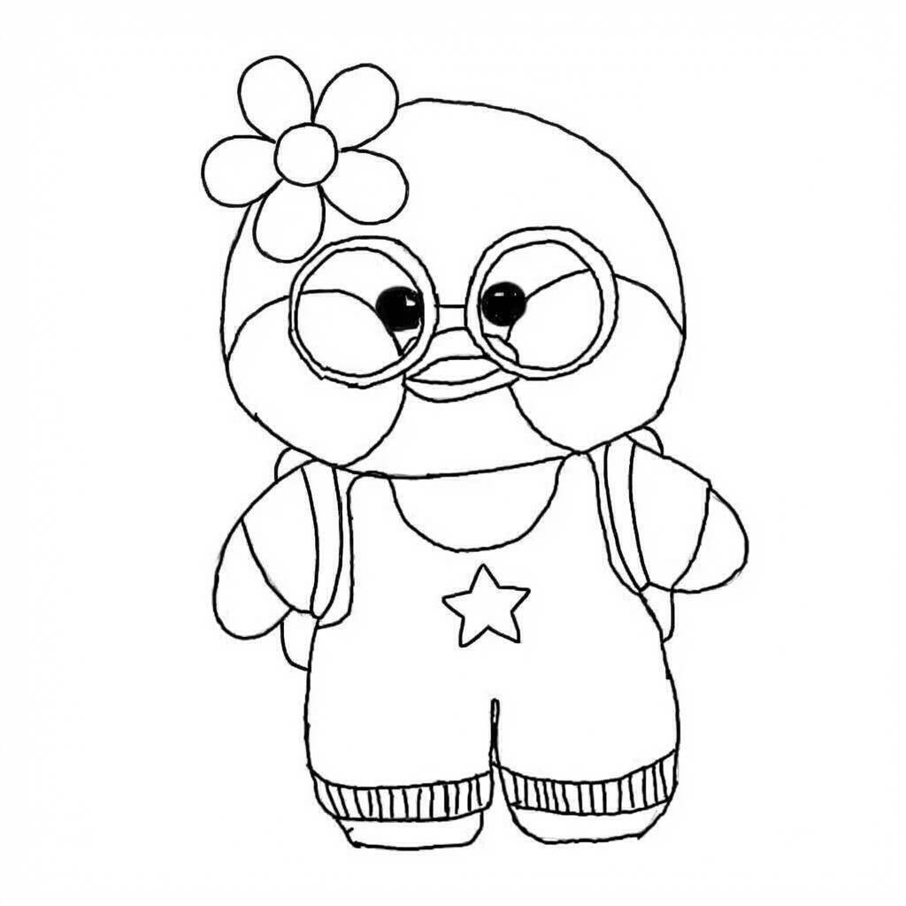 Desenho do Paper Duck com roupas e acessórios para colorir