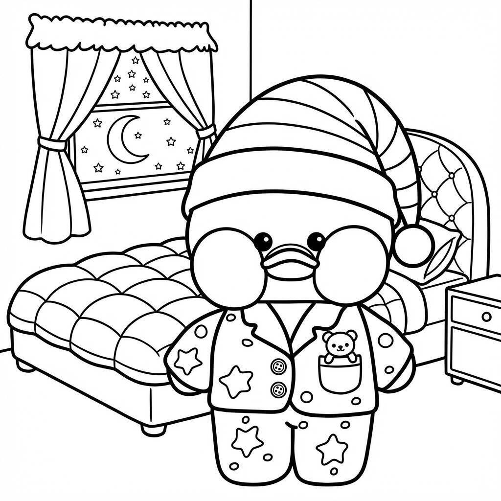 Desenho do Paper Duck em pijama para colorir