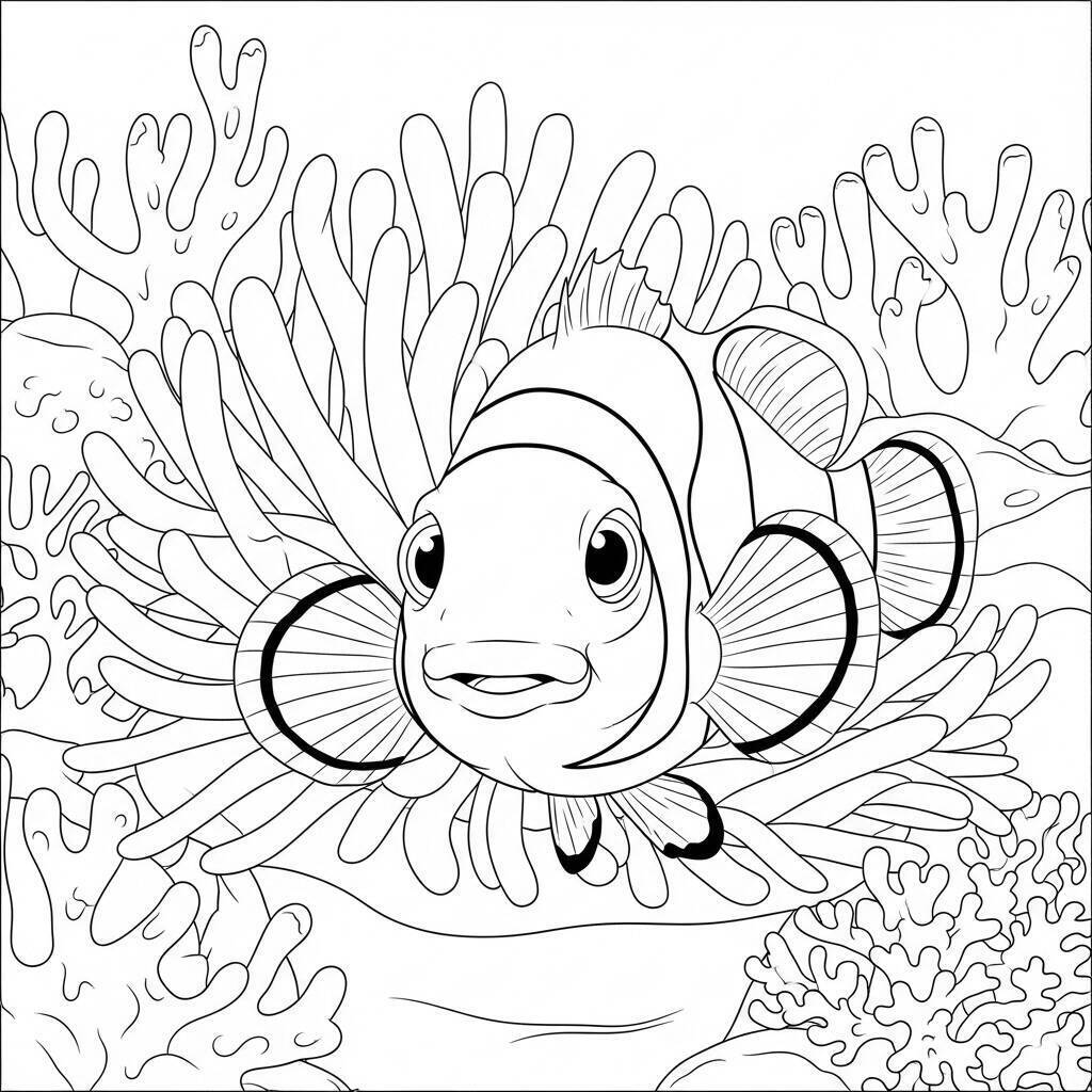 Pesce pagliaccio e l'anemone da colorare