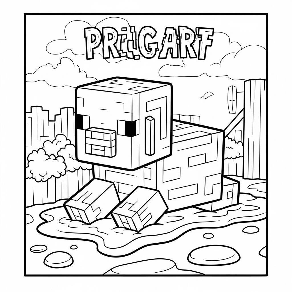 Desenho do Porquinho de Minecraft para Colorir