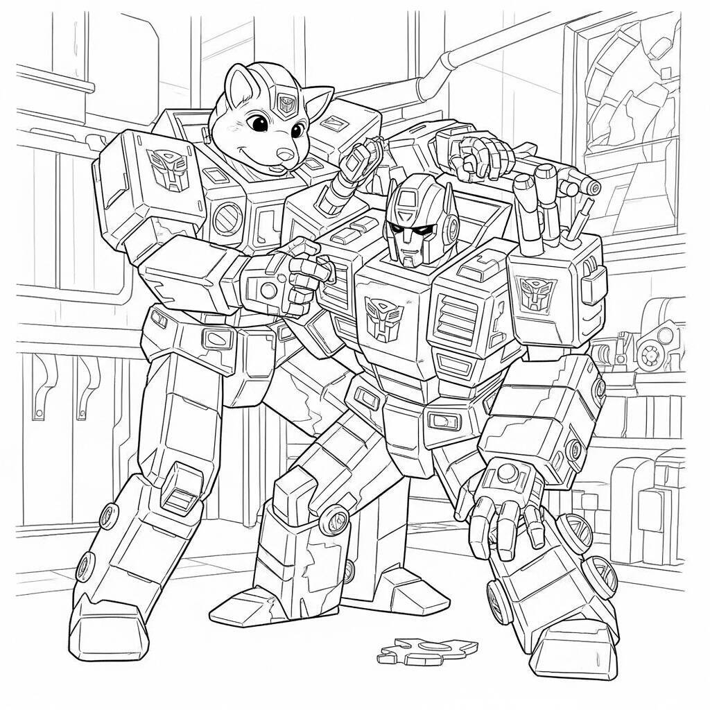Cliquet réparant un coloriage d'Autobots