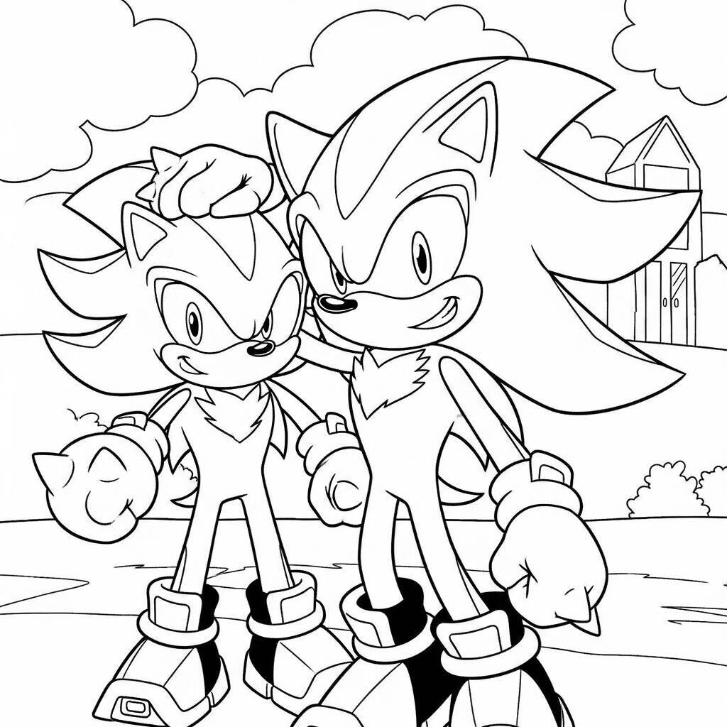 Desenho do Shadow The Hedgehog com Amigos para Colorir