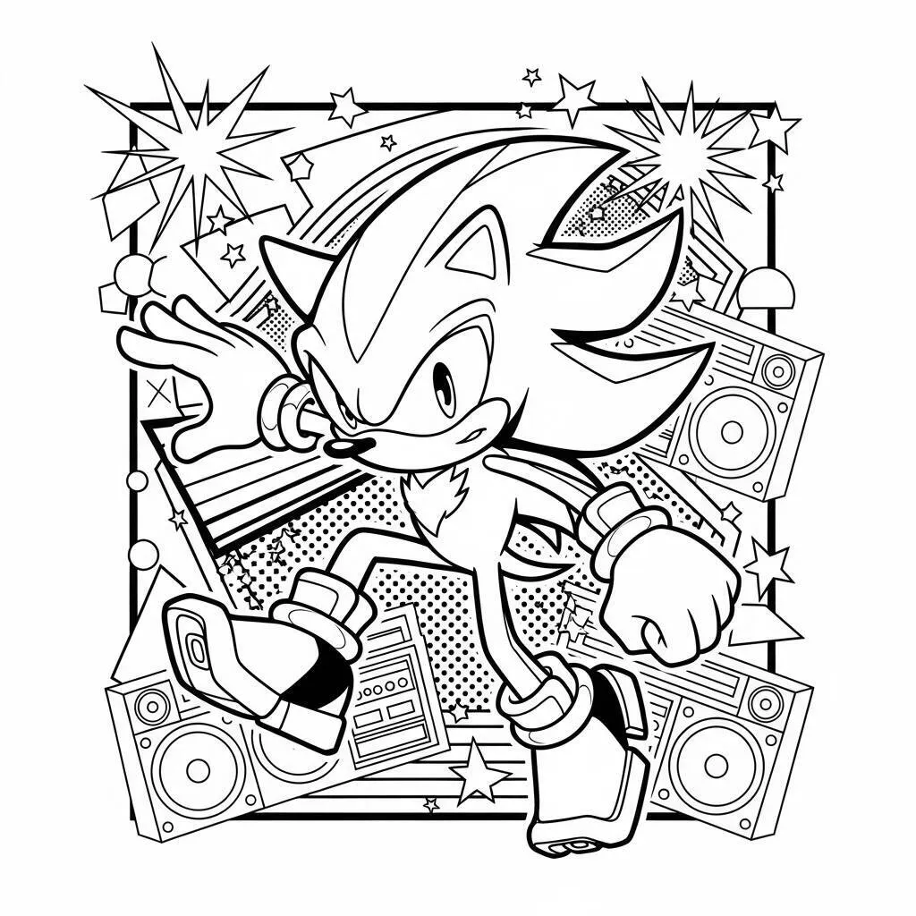 Desenho do Shadow The Hedgehog com Estilo Vintage para Colorir