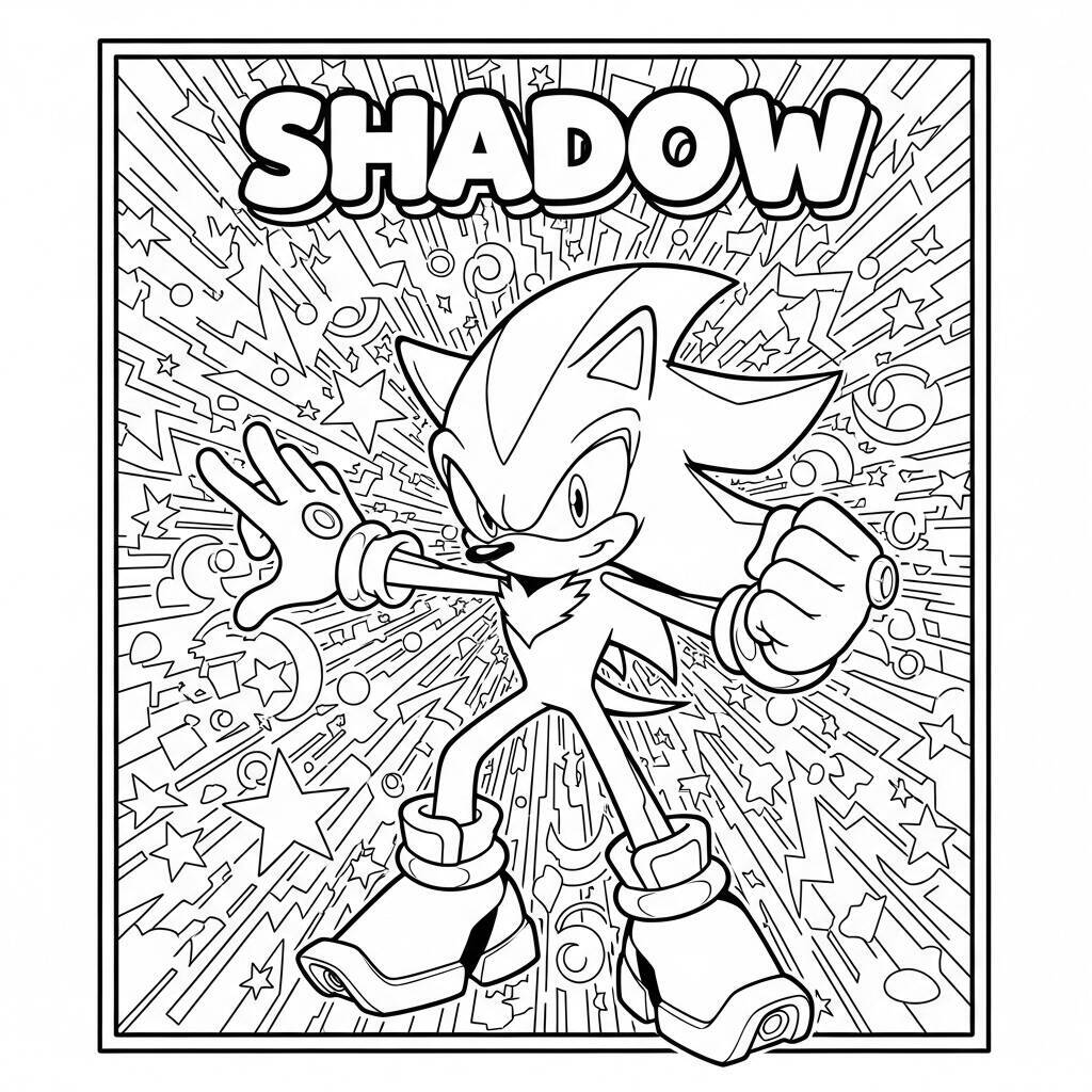 Desenho do Shadow The Hedgehog com Estilo de Capa de Álbum para Colorir