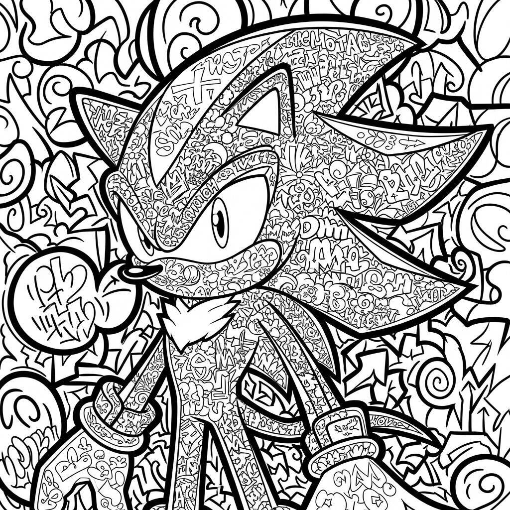 Desenho do Shadow The Hedgehog com Estilo de Graffiti para Colorir