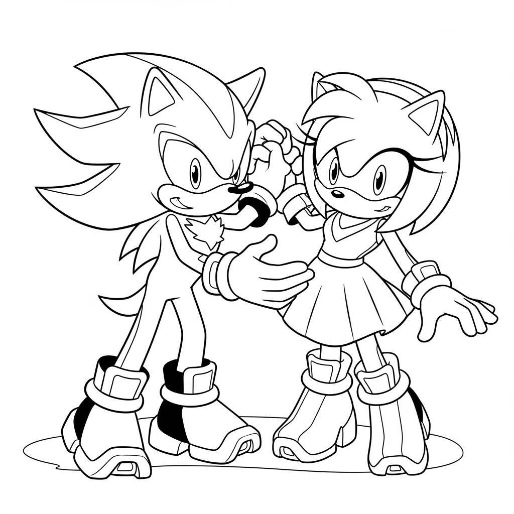 Desenho do Shadow The Hedgehog e da Amy Rose para Colorir