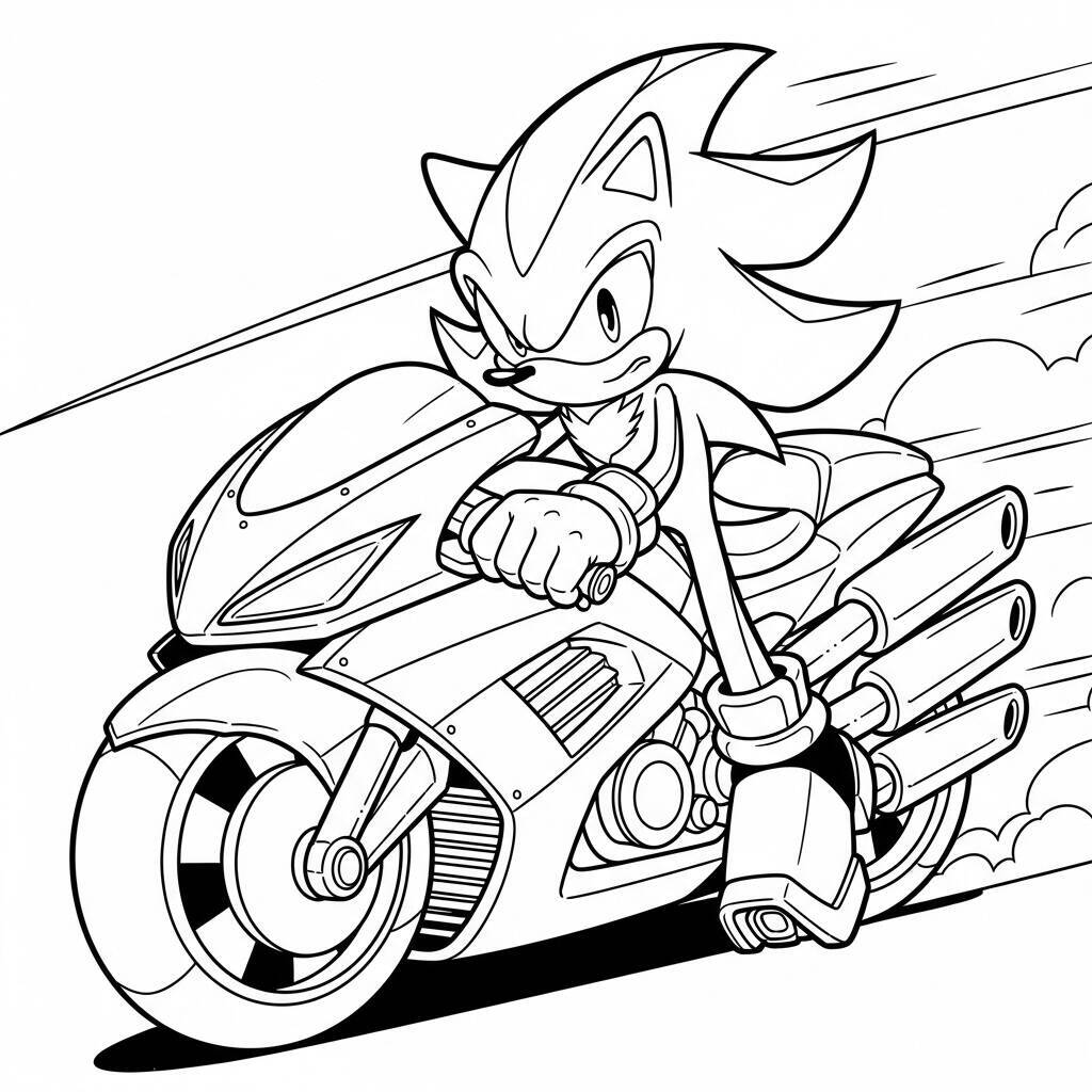 Desenho do Shadow The Hedgehog e seu Motociclo para Colorir
