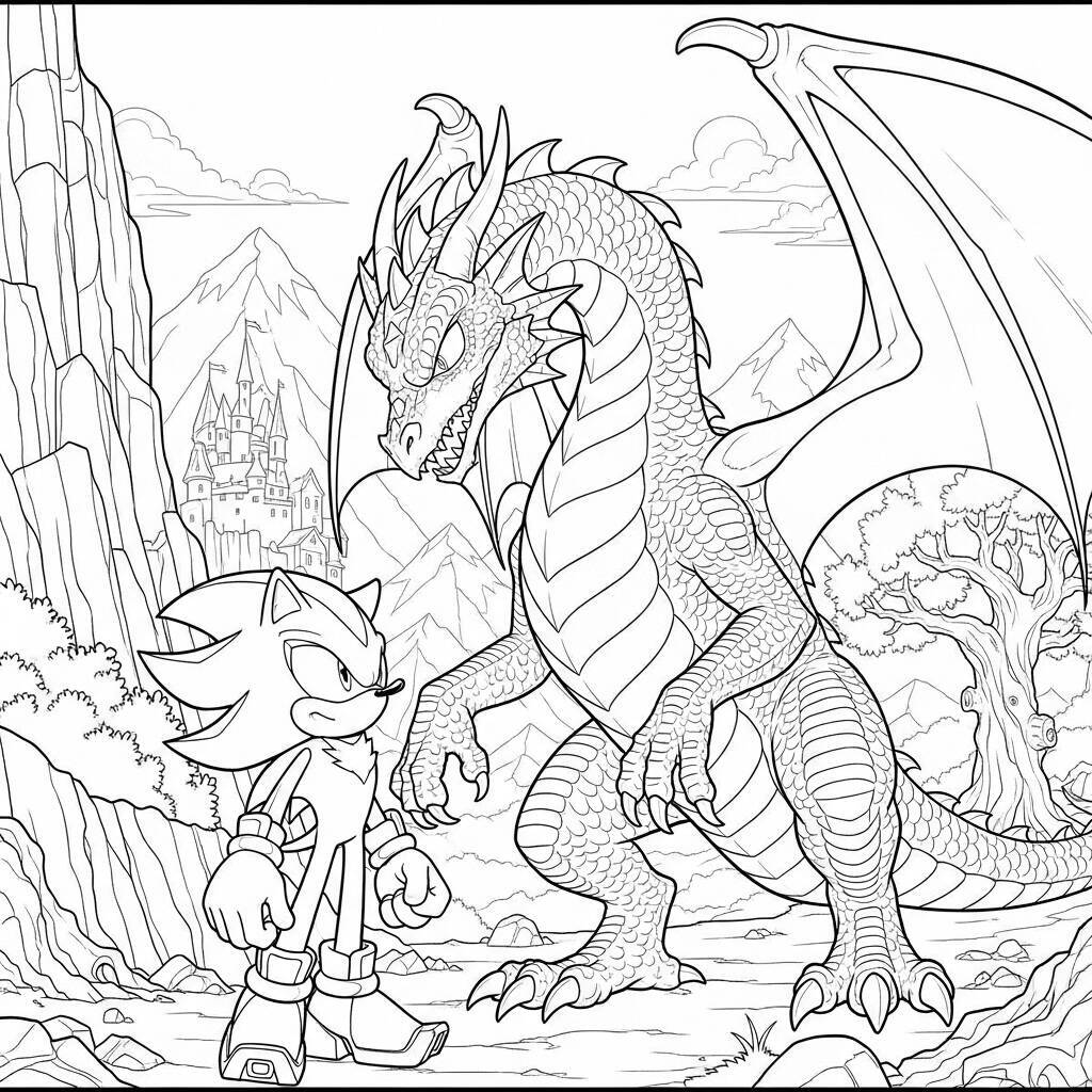 Desenho do Shadow The Hedgehog e um Dragão para Colorir
