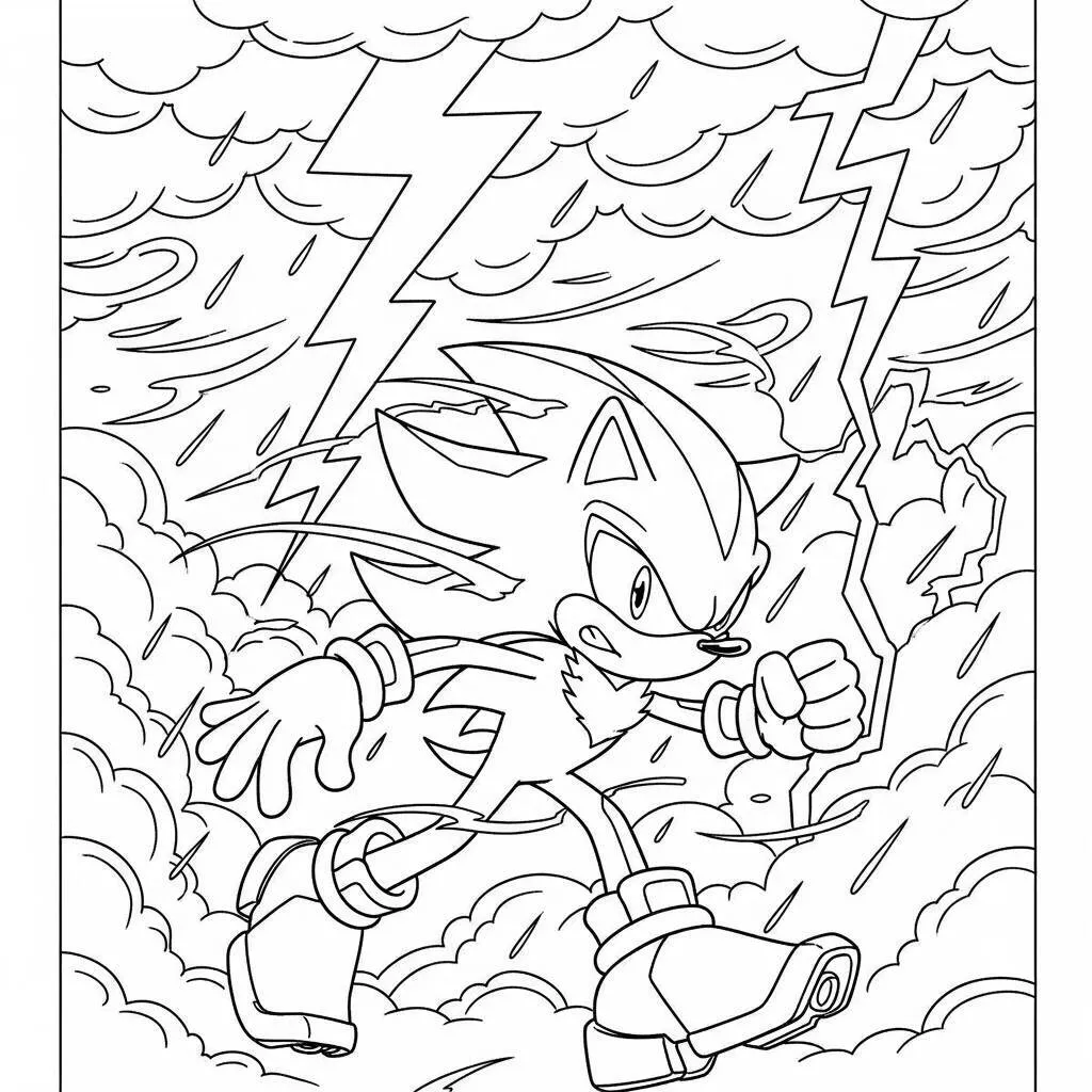 Desenho do Shadow The Hedgehog e uma Tempestade para Colorir