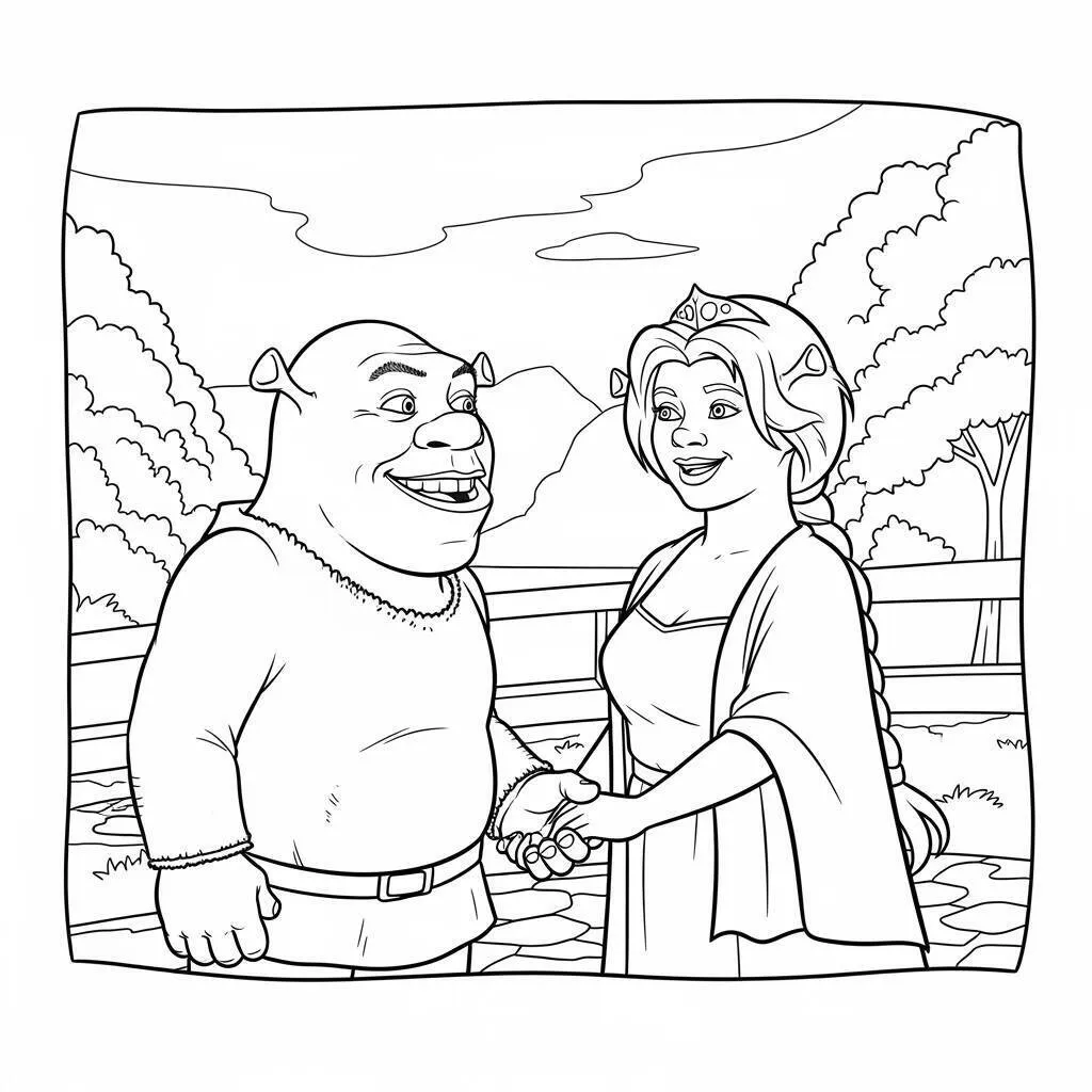 Desenho do Shrek e Fiona para Colorir