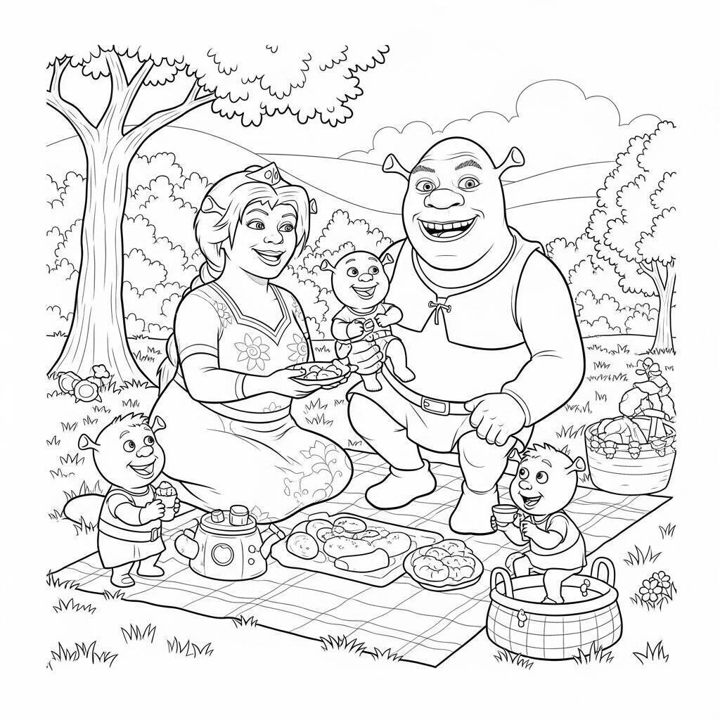 Coloriage Shrek et la famille