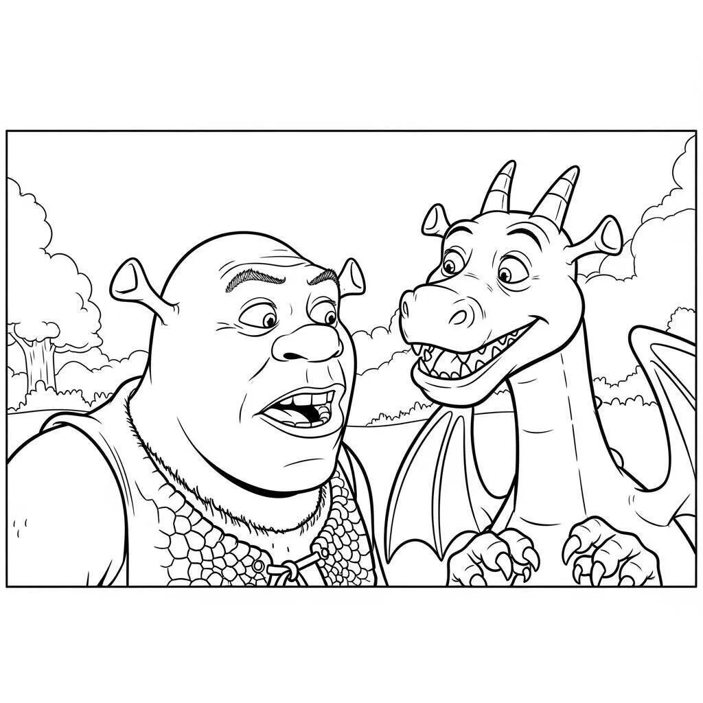 Desenho do Shrek e o Dragão para Colorir