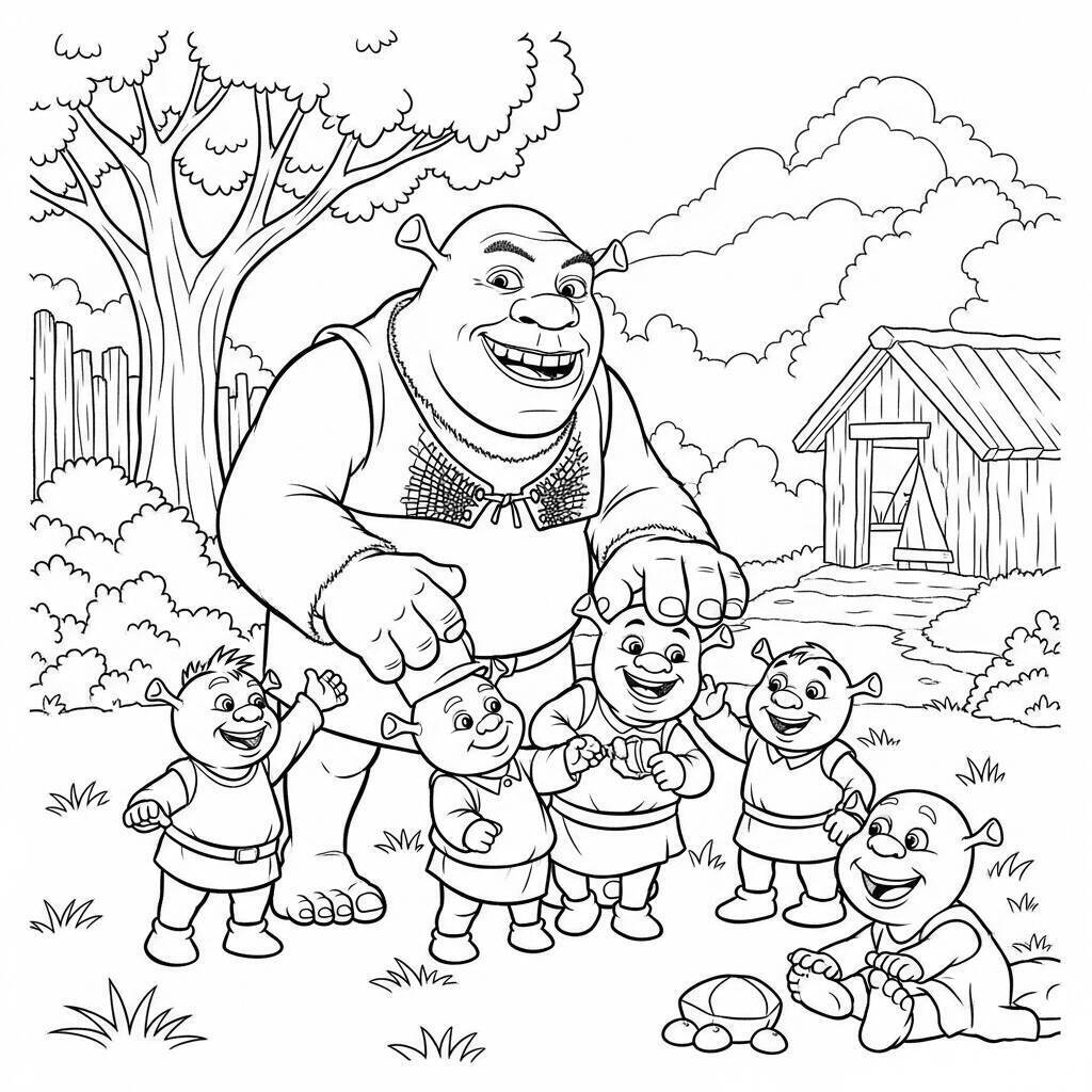 Coloriage Shrek et ses enfants