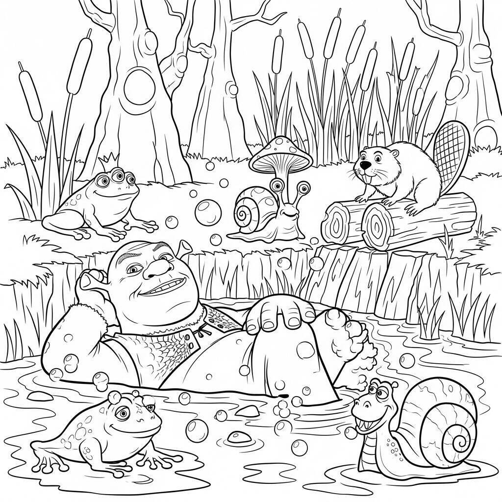 Coloriage Shrek dans le marais