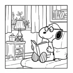 Desenho do Snoopy Lendo um Livro para Colorir