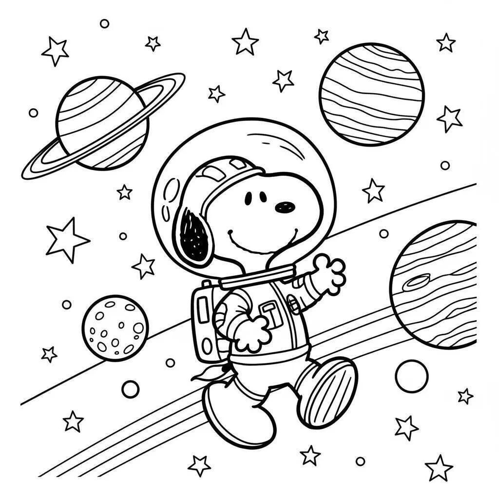 Desenho do Snoopy como Astronauta para Colorir