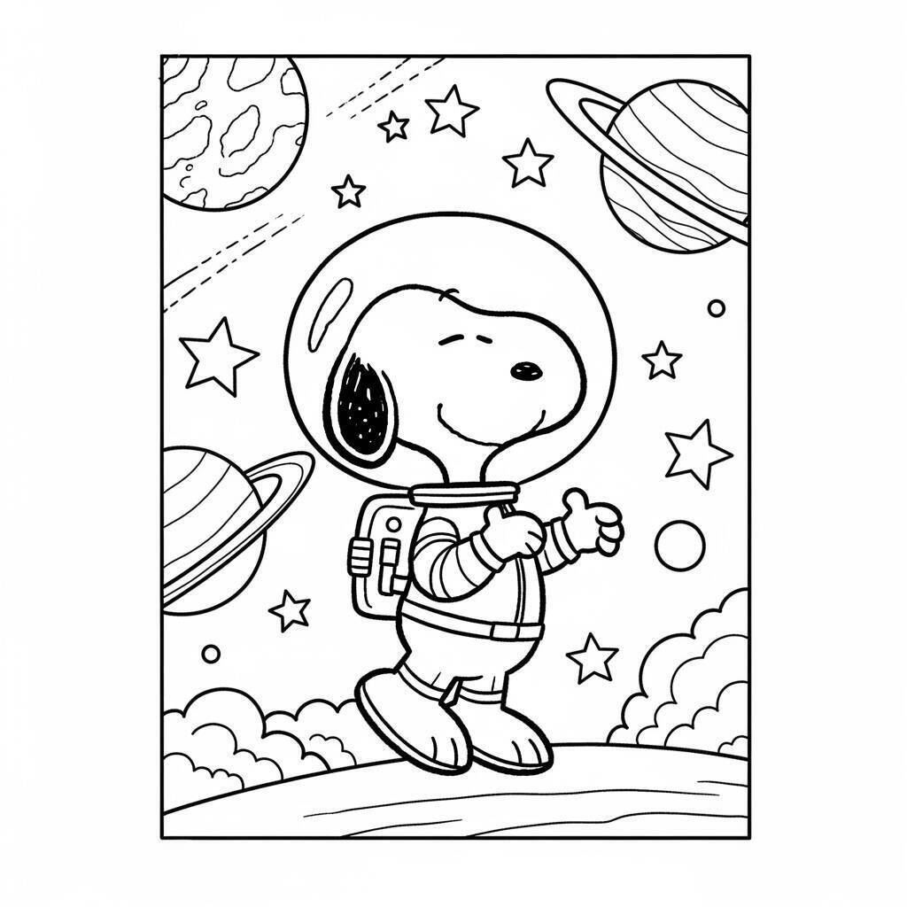 Desenho do Snoopy como Astronauta para Colorir
