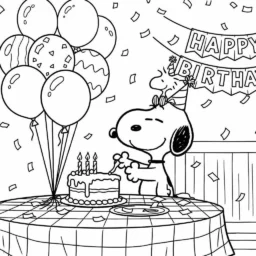 Desenho do Snoopy e a Festa de Aniversário para Colorir