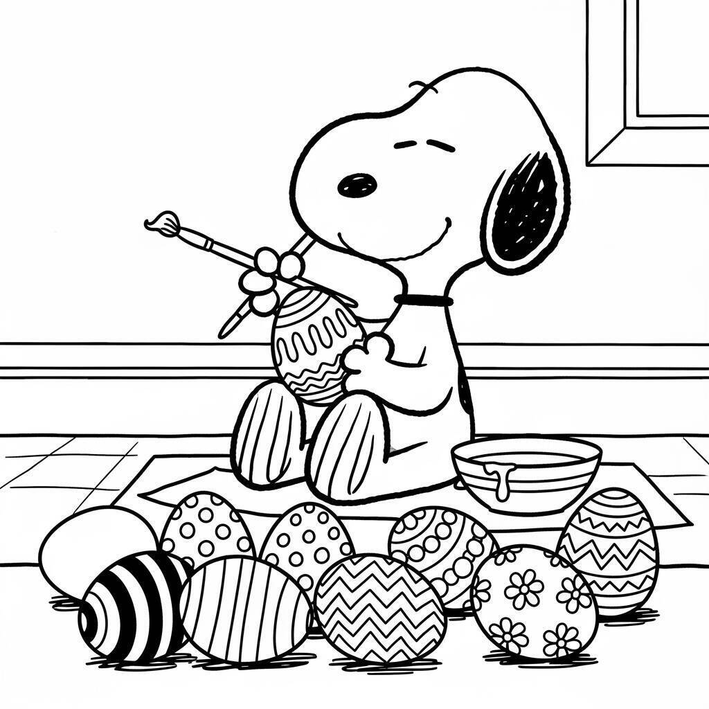 Desenho do Snoopy e a Páscoa para Colorir