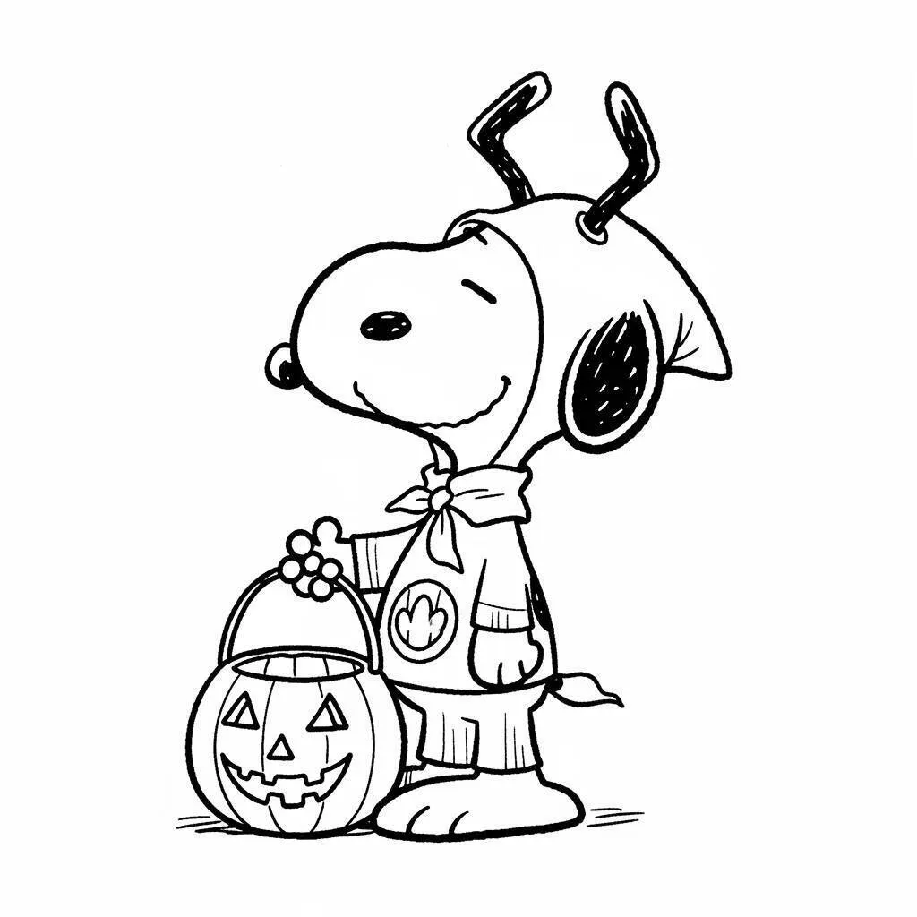 Desenho do Snoopy e o Halloween para Colorir