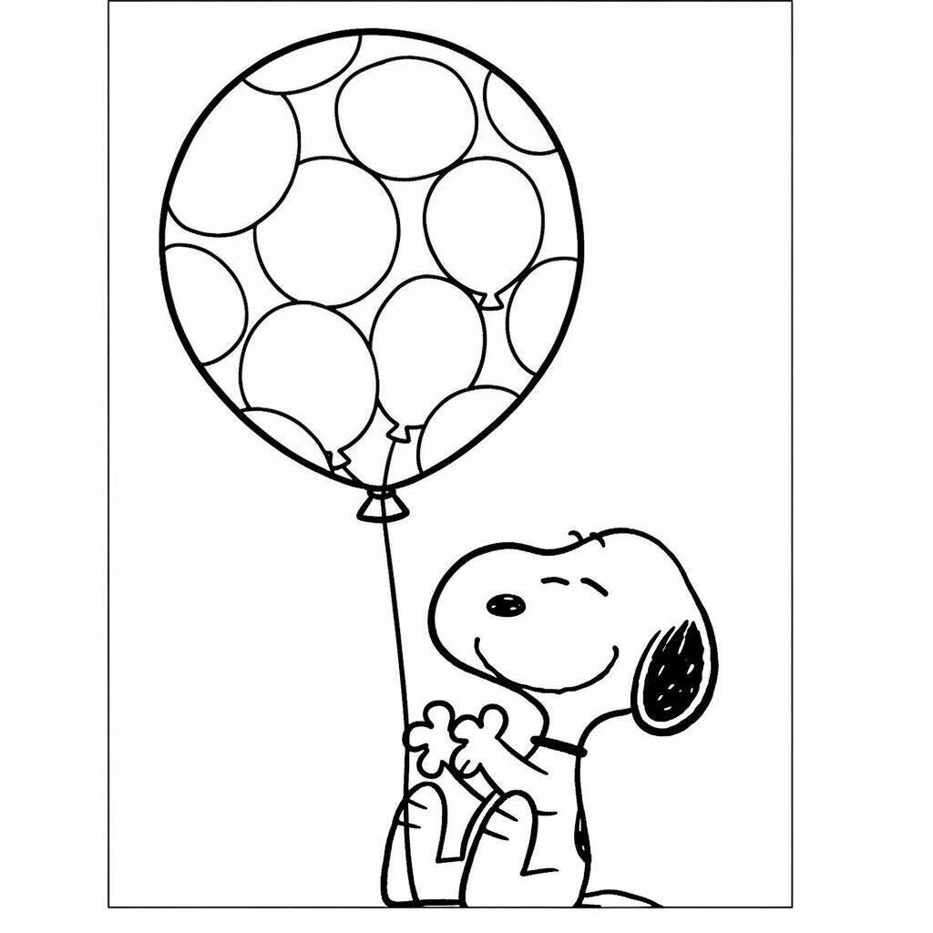 Desenho do Snoopy em um Balão para Colorir