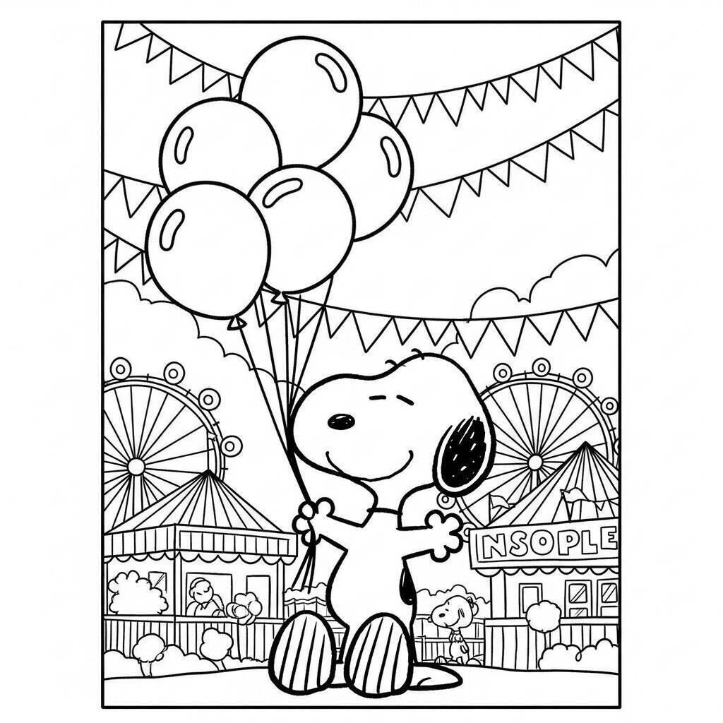 Desenho do Snoopy em um Festival para Colorir