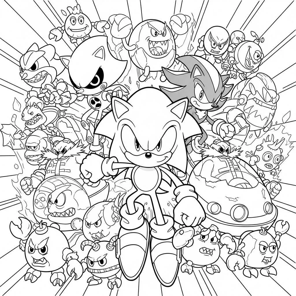 Desenho do Sonic e Seus Inimigos para Colorir