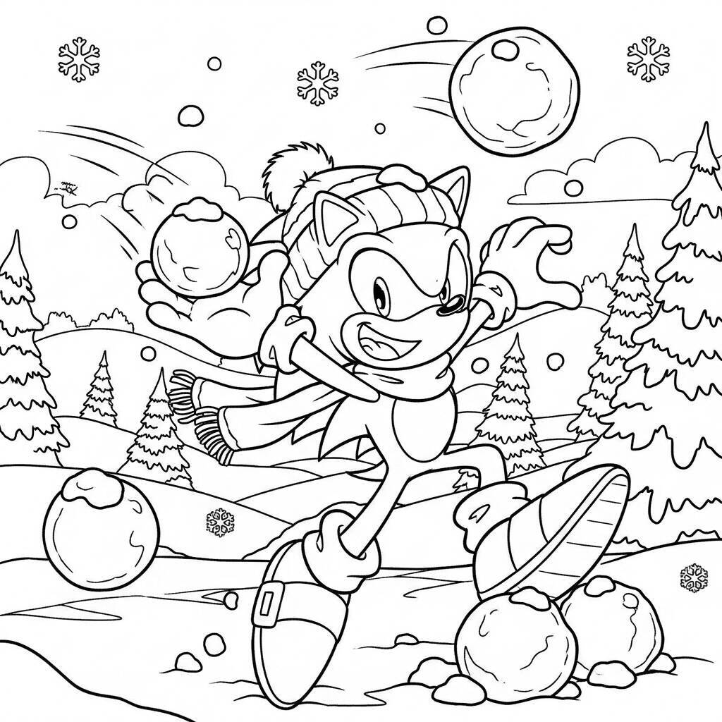Desenho do Sonic e Suas Aventuras no Inverno para Colorir