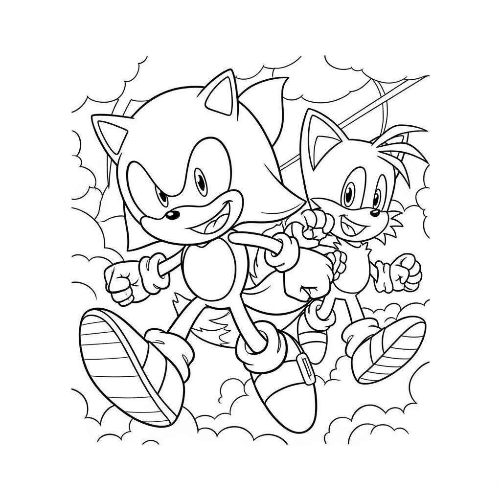 Desenho do Sonic e Tails Voando para Colorir