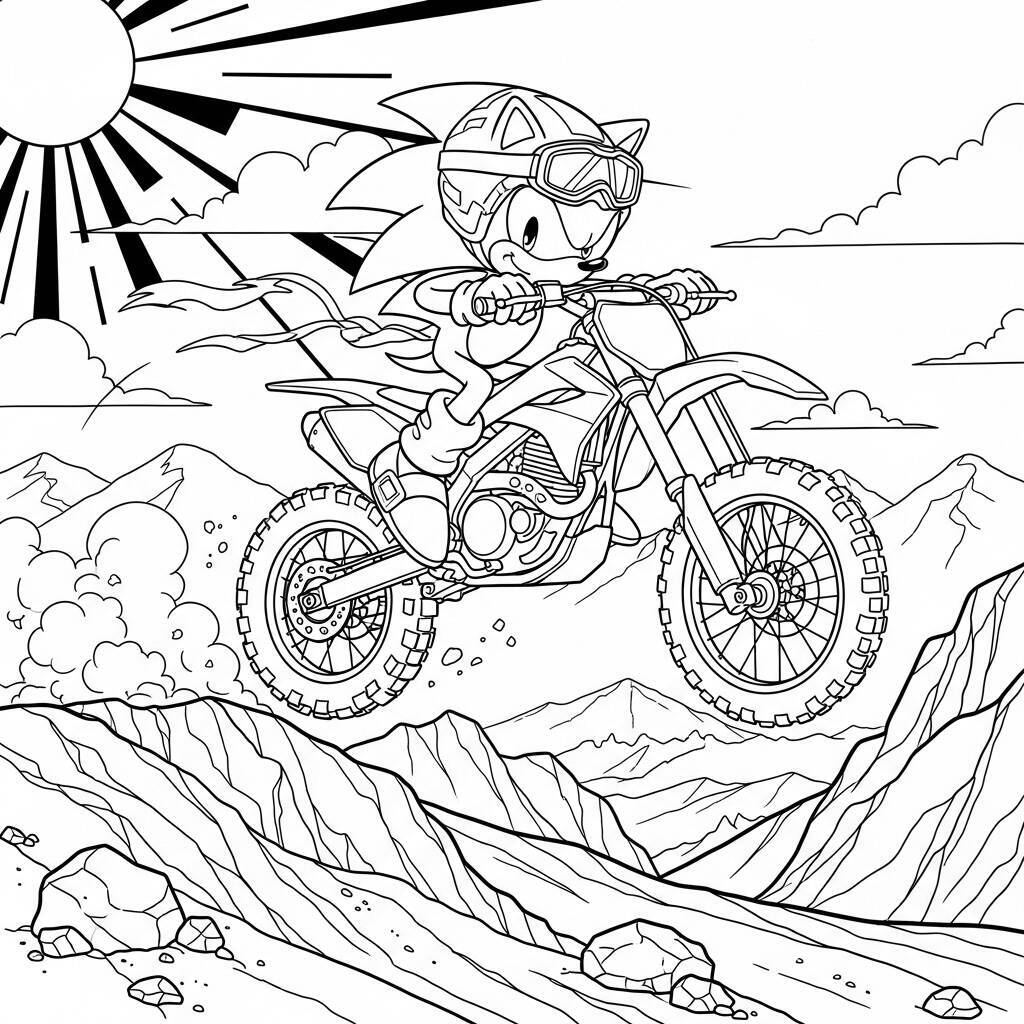 Desenho do Sonic e a Corrida de Motocross para Colorir