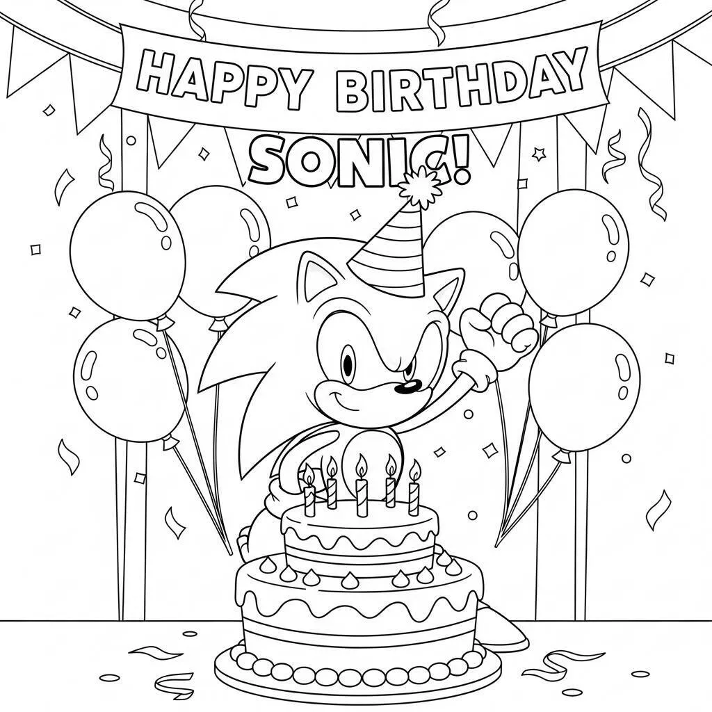 Desenho do Sonic e a Festa de Aniversário para Colorir