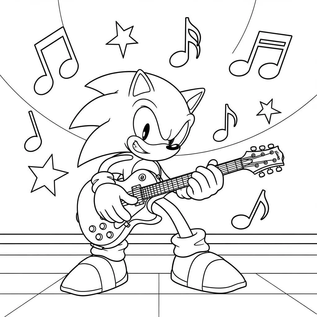 Desenho-do-Sonic-e-a-Musica-para-Colorir Desenho do Sonic e a Música para Colorir