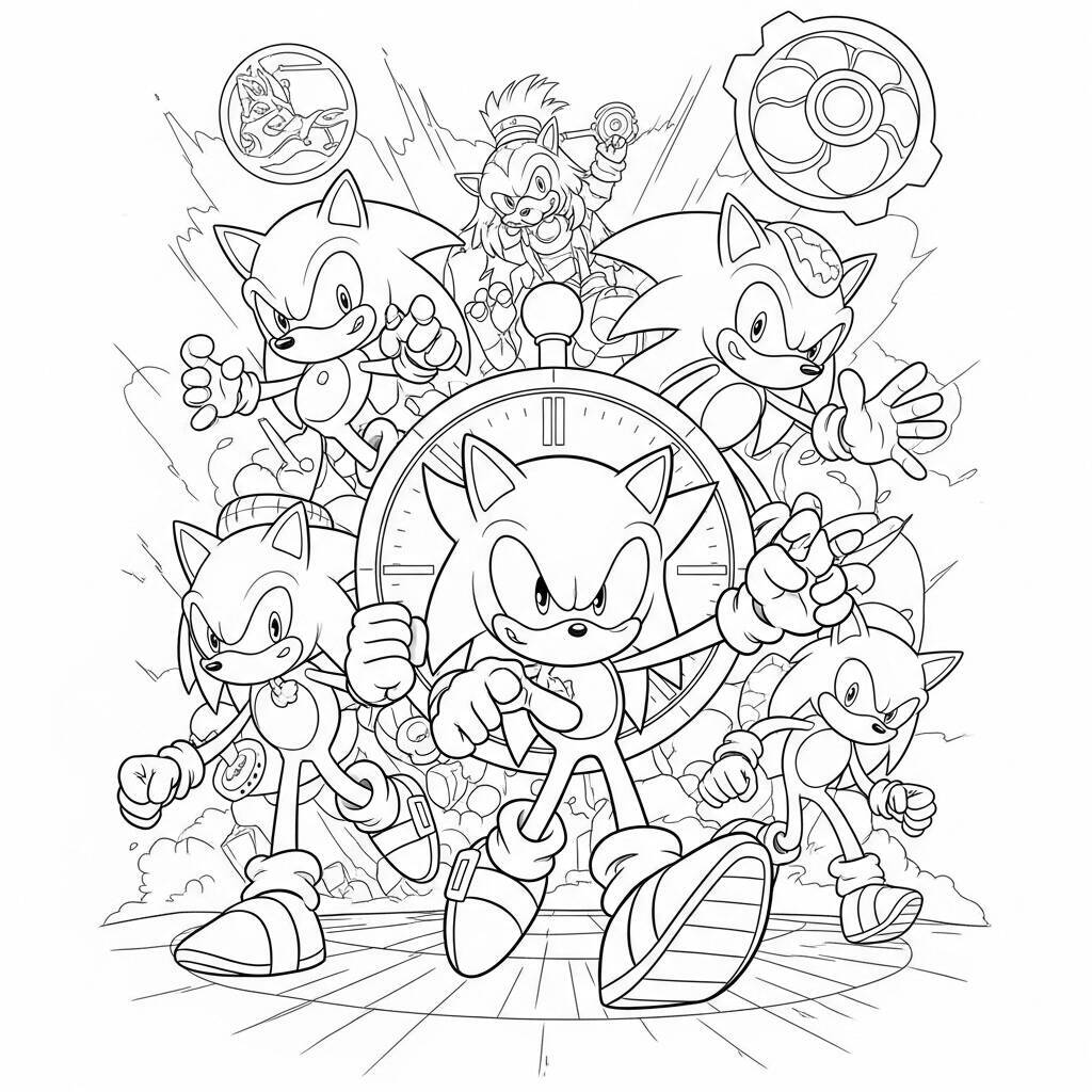 Desenho do Sonic e a Viagem no Tempo para Colorir