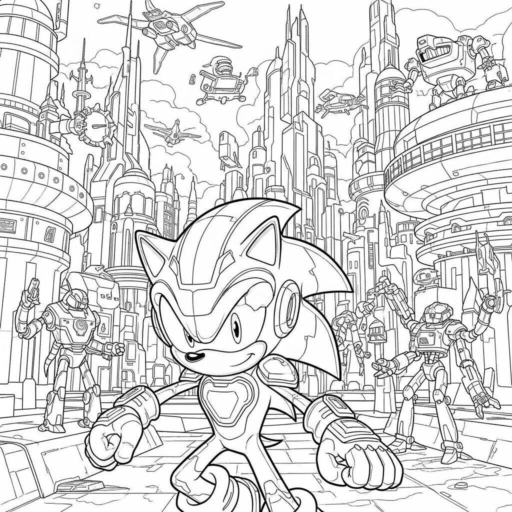 Desenho do Sonic e o Futuro para Colorir