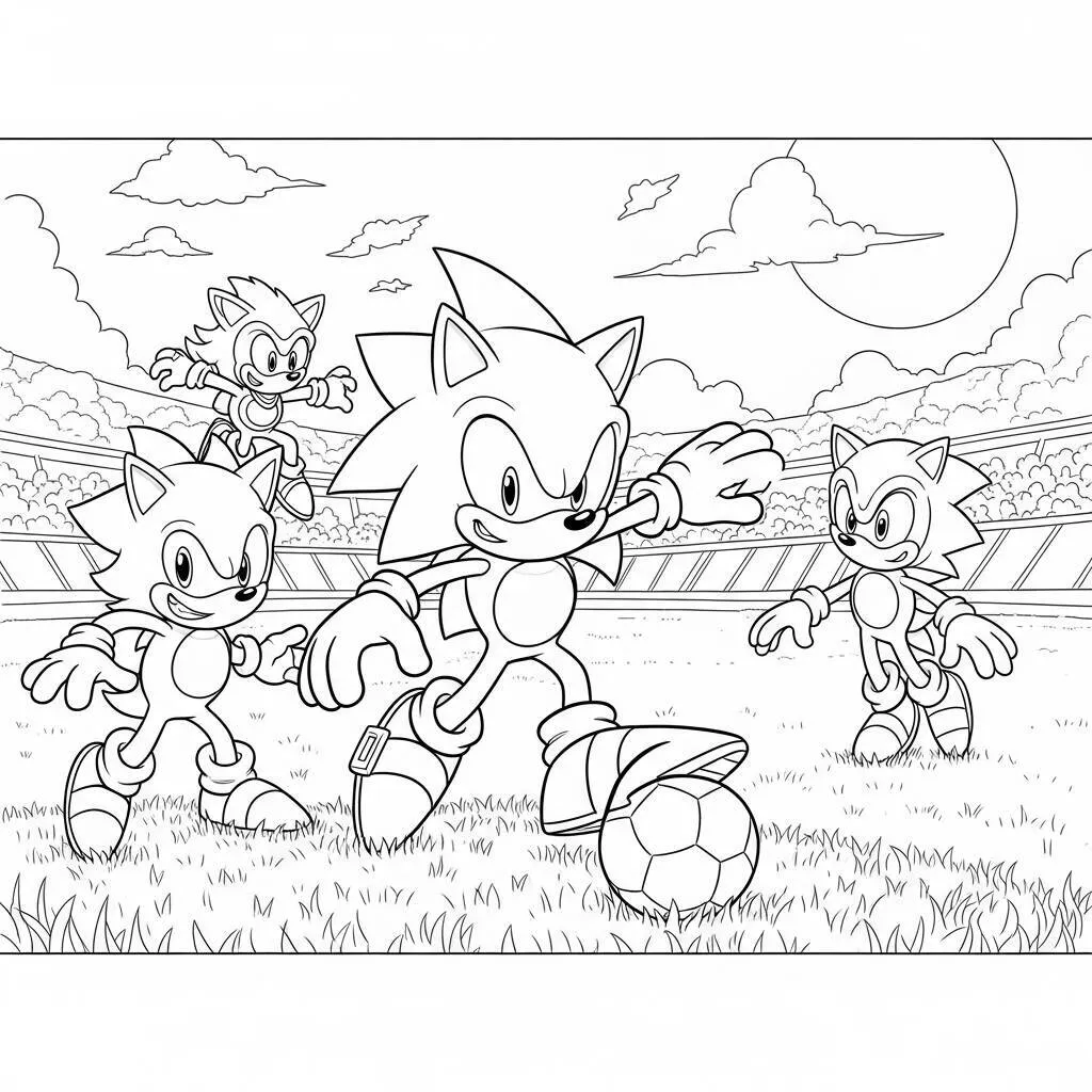 Desenho do Sonic e o Jogo de Futebol para Colorir