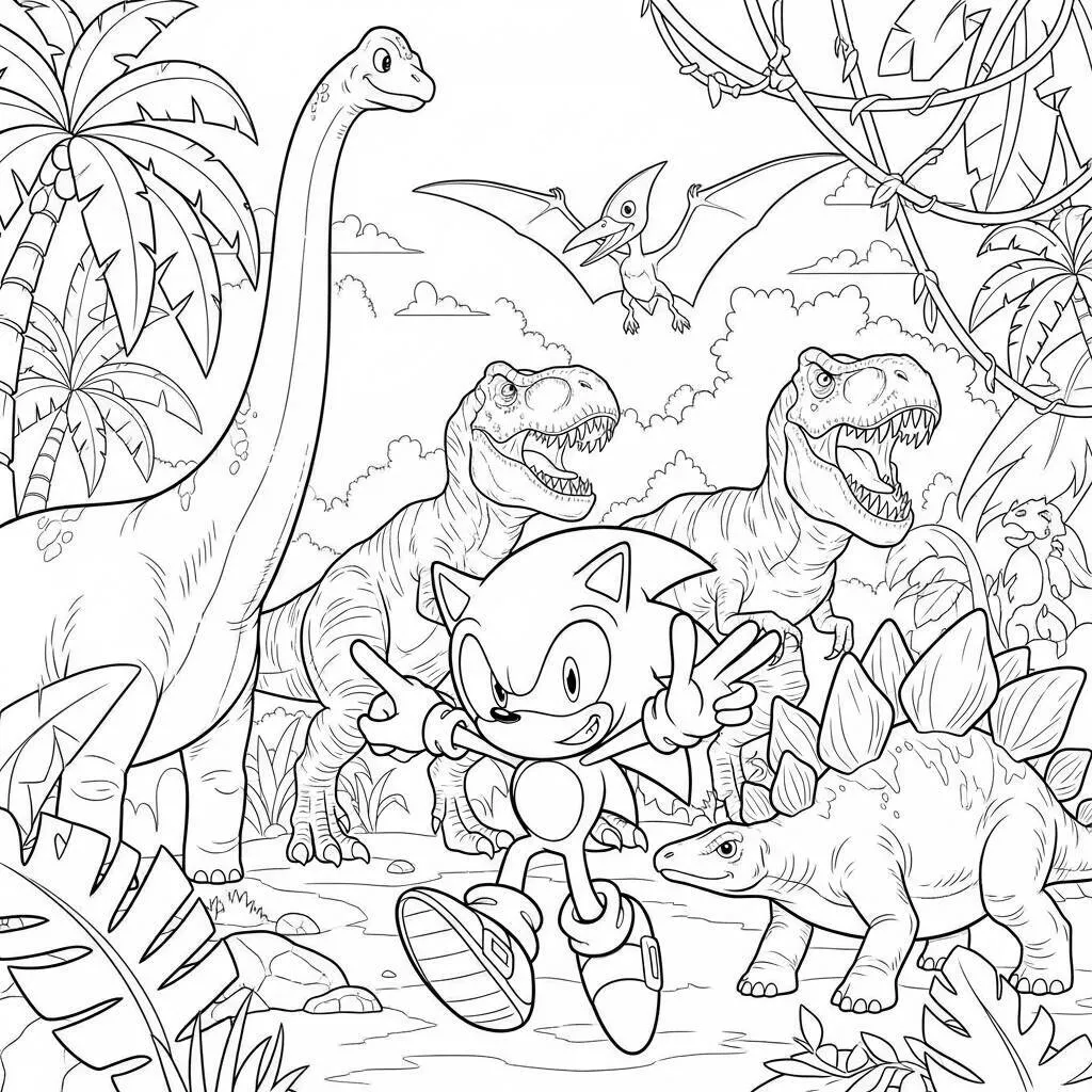 Desenho-do-Sonic-e-o-Mundo-dos-Dinossauros-para-Colorir Desenho do Sonic e o Mundo dos Dinossauros para Colorir