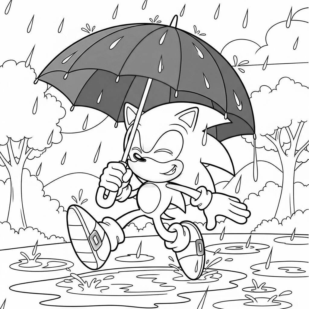 Desenho do Sonic em um Dia de Chuva para Colorir