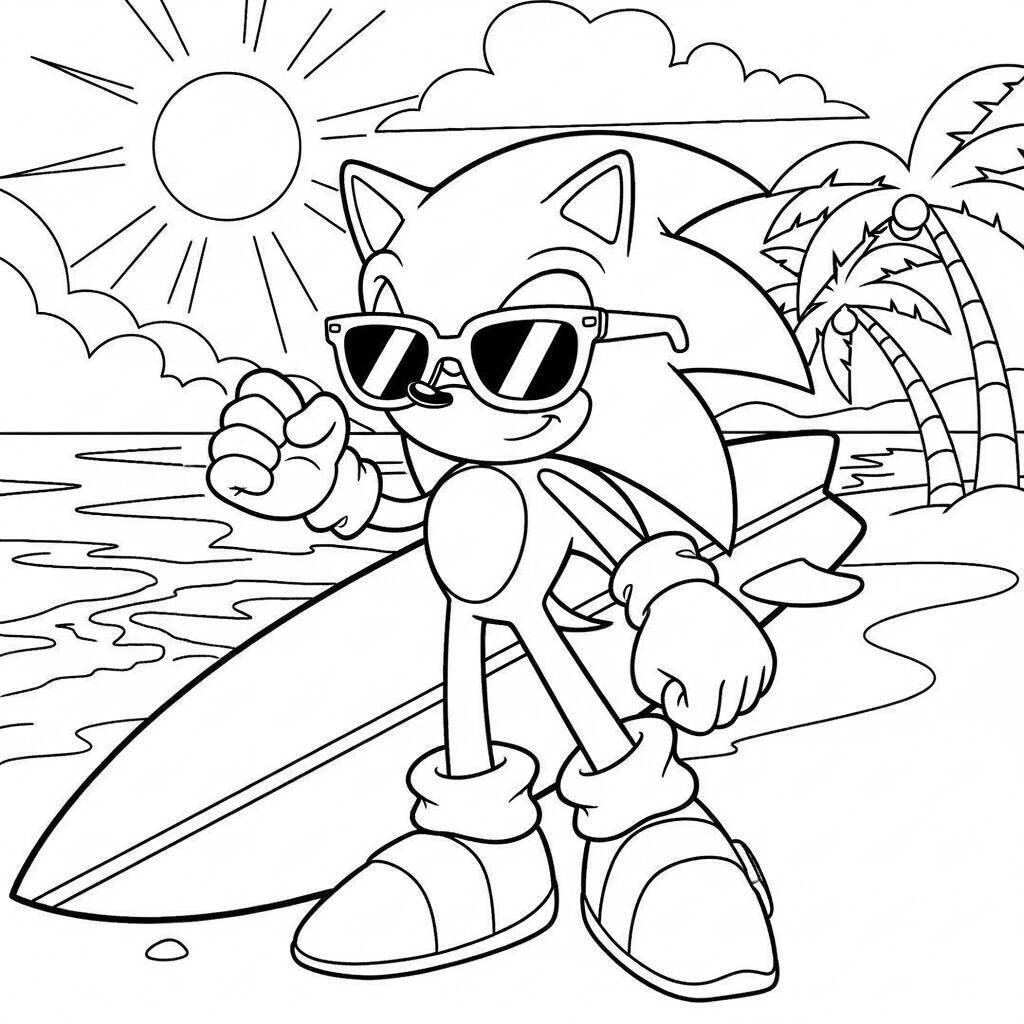 Desenho do Sonic em um Dia de Verão para Colorir