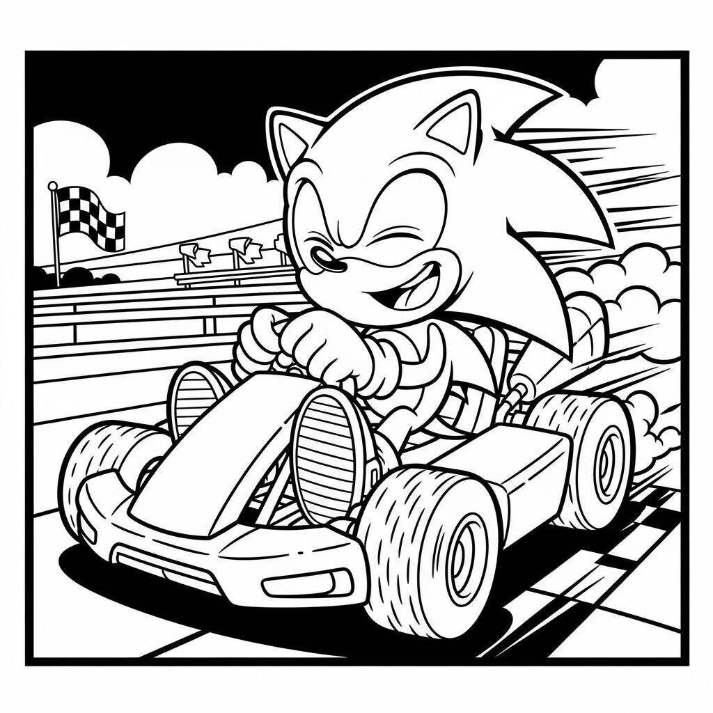 Desenho do Sonic em um Kart para Colorir