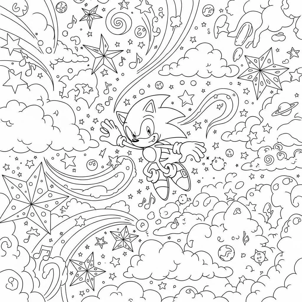 Desenho-do-Sonic-em-um-Mundo-de-Sonhos-para-Colorir Desenho do Sonic em um Mundo de Sonhos para Colorir