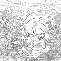 Desenho do Sonic em uma Aventura Subaquática para Colorir