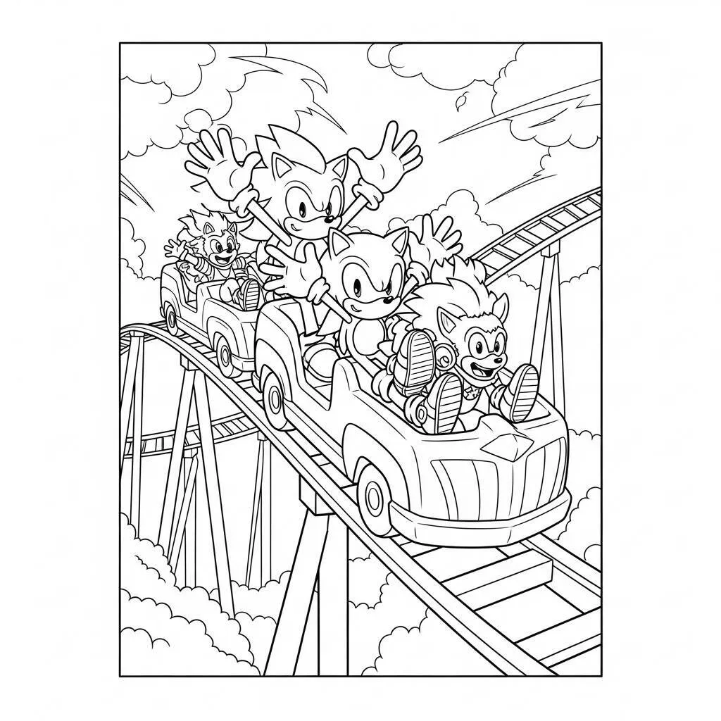 Desenho do Sonic em uma Montanha-Russa para Colorir