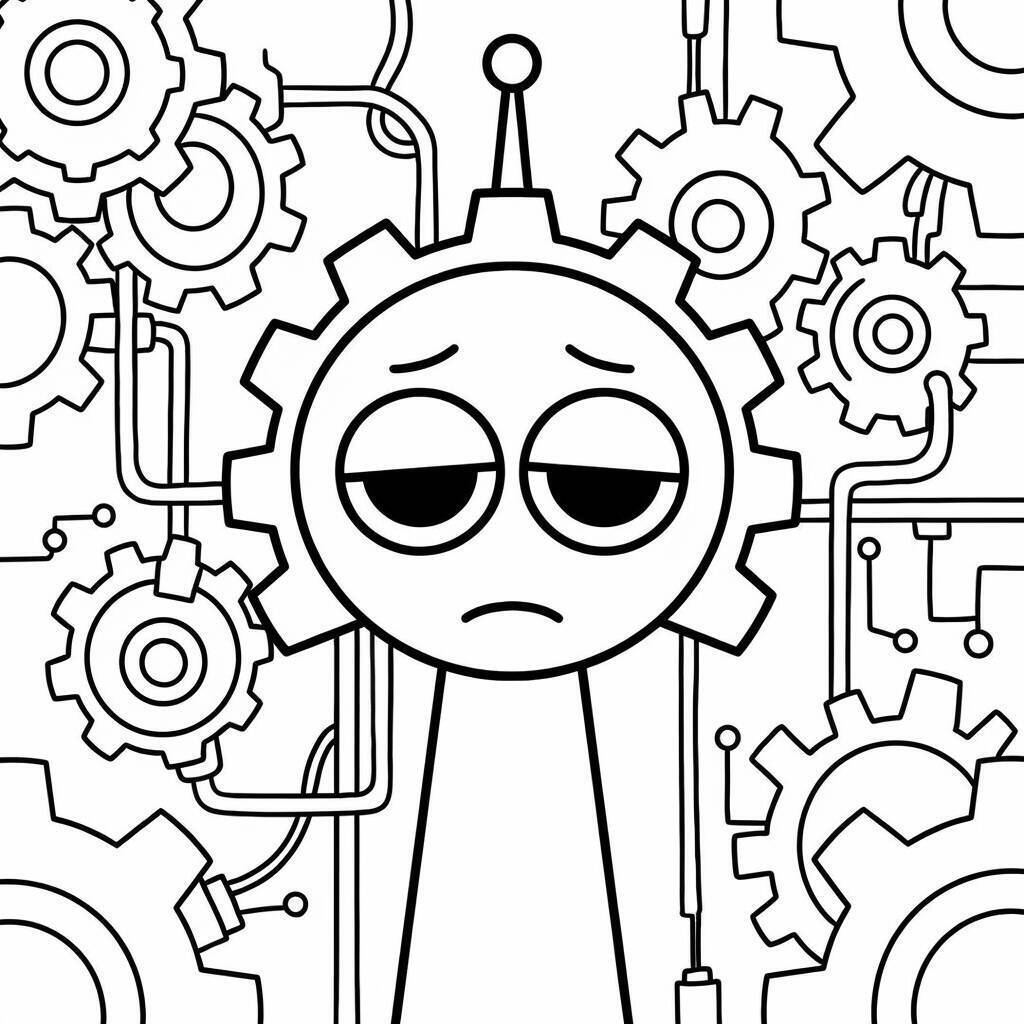 Desenho do Sprunki Triste entre Engrenagens para colorir