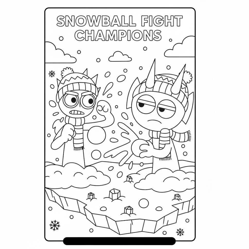 Desenho do Sprunki em Batalha de Bola de Neve para colorir