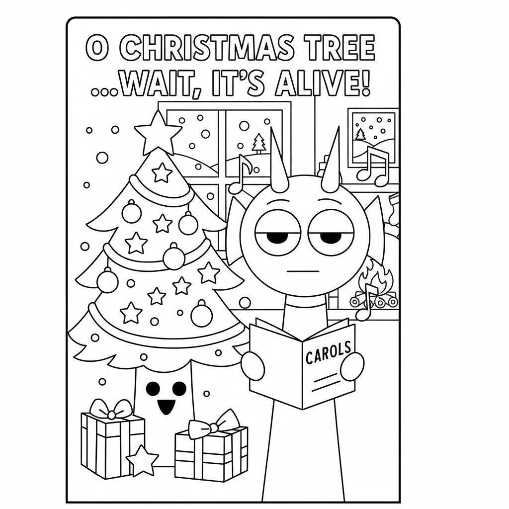 Desenho do Sprunki no Natal para colorir